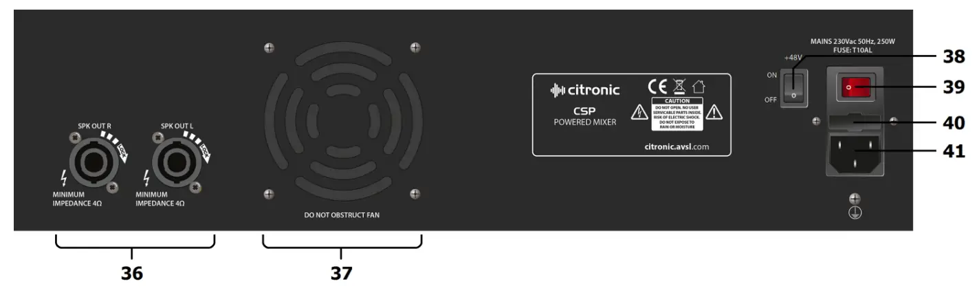 citronic CSL SERIES Mixing Consoles - Rear Panel