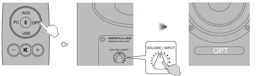 AIRPULSE Active Speaker System - Optical Input Mode 2