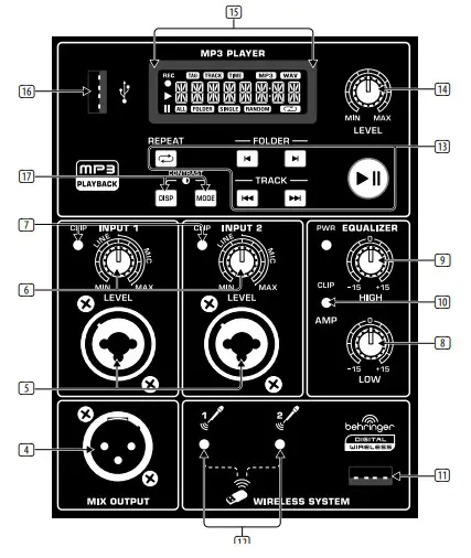 behringer Speaker System MP3 Player Wireless Option Integrated 12MP3 ControlsControls