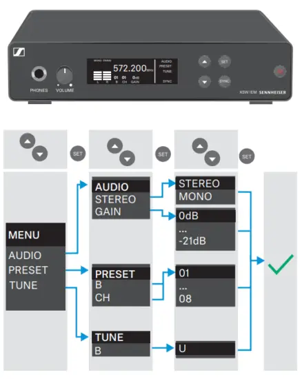 SENNHEISER XSW IEM SR XS Wireless IEM Wireless In Ear Monitoring System - MENU XSW IEM SR