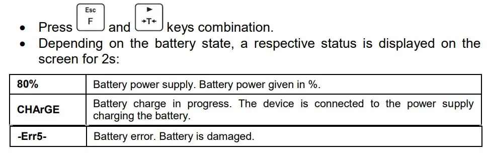 WTC 200 precision scale balance Radwag User Manual - Battery Charge Status Check