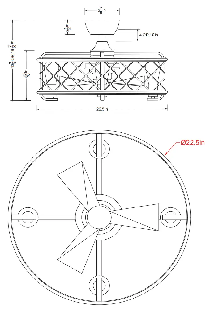 Parrot Uncle F8235110V 22.5 Inch Indoor Matte Black Industrial Caged Ceiling Fan - 16