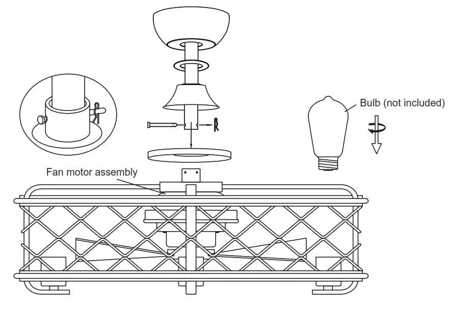 Parrot Uncle F8235110V 22.5 Inch Indoor Matte Black Industrial Caged Ceiling Fan - 5