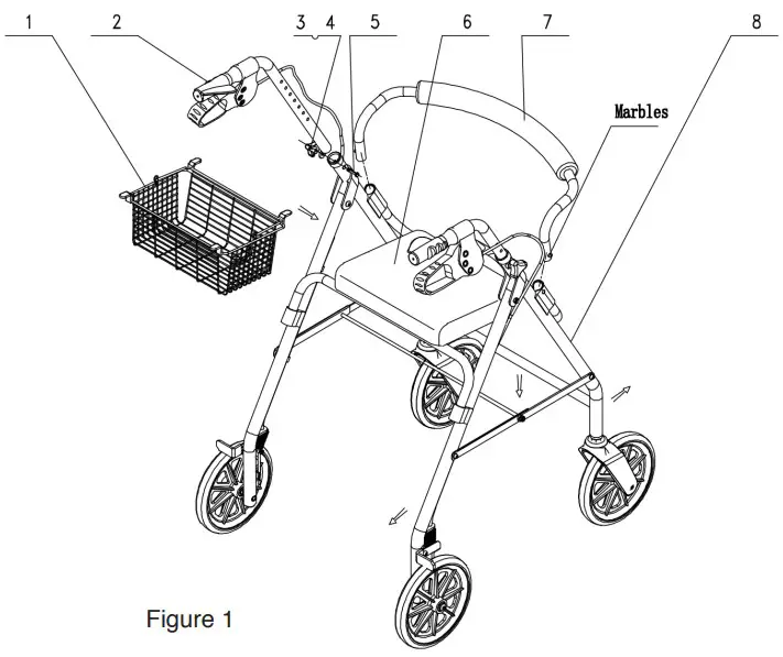 GIMA M43143FR Silver Rollator With Seat With Seat- Foldable - ASSEMBLAGE