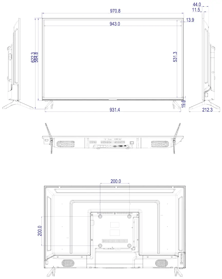 GVISION C43BI AC 4000 4K UHD Security CCTV Monitor - Dimensions