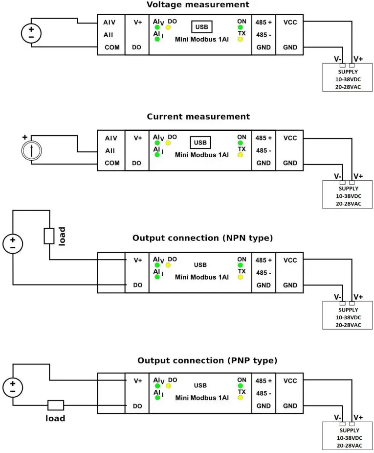 aspar Mini Modbus 1AI Expansion Module - Module Connection