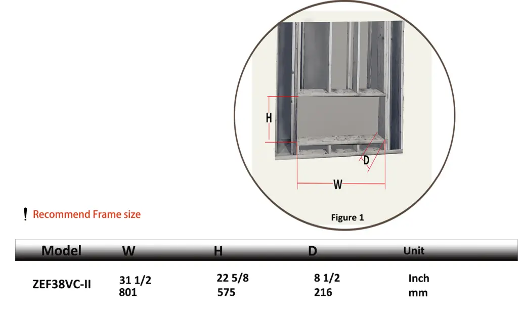 Litedeer Homes ZEF38VC-II 30 Inch LiteStar Smart Electric Fireplace - Dimension
