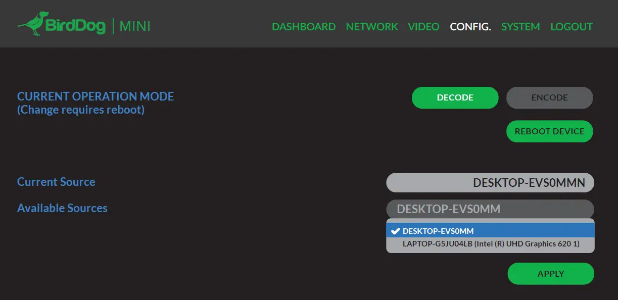 Changing Back to NDI Encode Operation