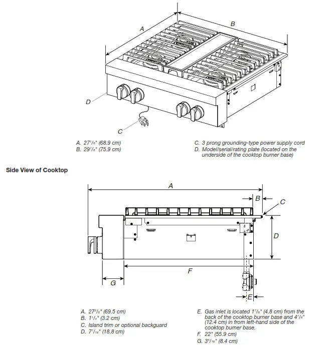 JENNER W11508892A Commercial Style Gas Cooktops - Product Dimensions