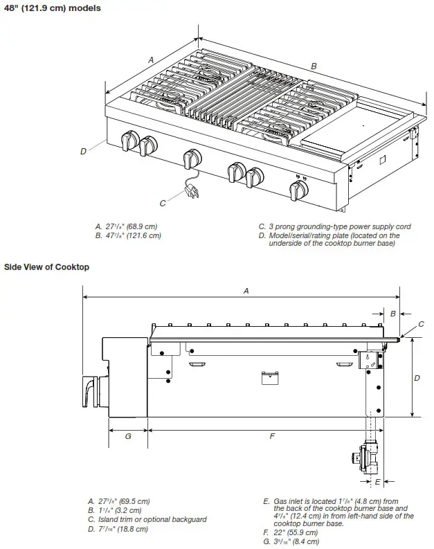 JENNER W11508892A Commercial Style Gas Cooktops - Side View of Cokoktop