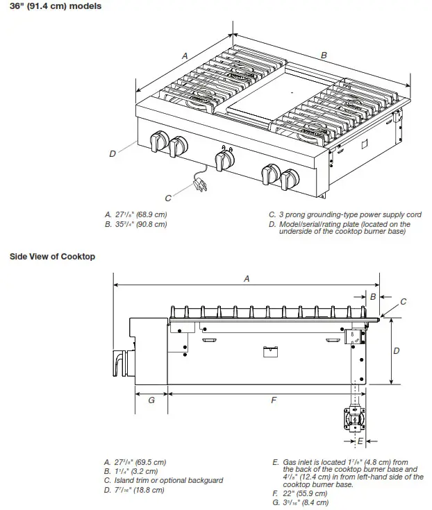 JENNER W11508892A Commercial Style Gas Cooktops - Side View of Cooktop