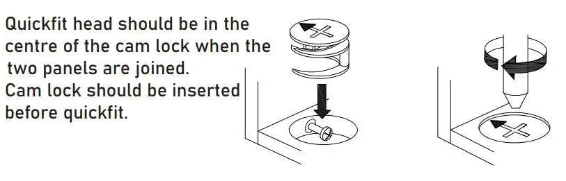 HOMEDEPOT KF210167-01 Rectangle Wooden Coffee Table User Guide - Quickfit head should be in the centre of the cam lock