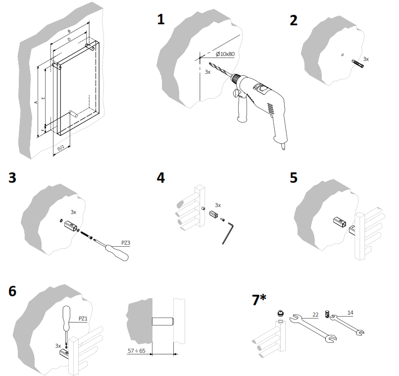 SCREWFIX 1081BTU Terma Hex Radiator 502 x 1126mm Sparkling Grey - Fig2