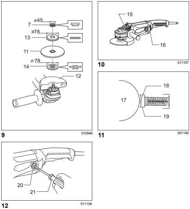 makita M9000 Angle Grinder Instruction Manual - Fig 9,12