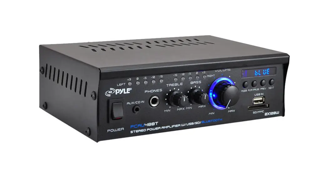 Pyle Pcau48bt Wireless Bt Mini Blue Series Stereo Power Amplifier User Manual