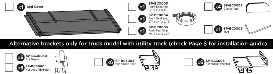 TYGER T3 Soft Tri-Fold Truck Bed Instruction Manual - Items List