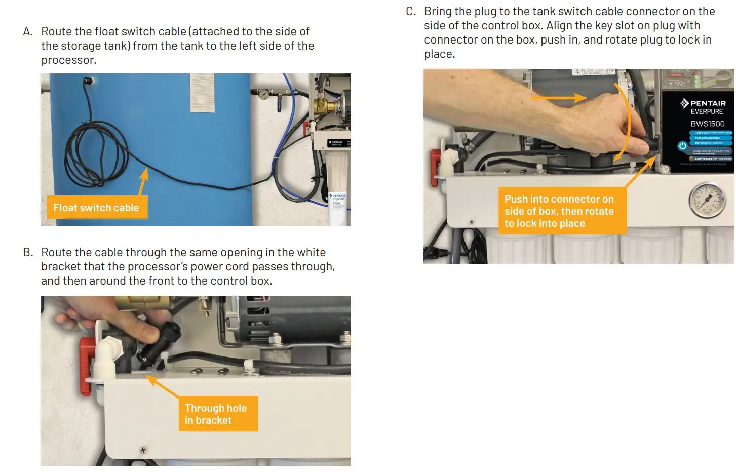 PENTAIR BWS1500 High Flow Reverse Osmosis (Ro) System With Tank Installation Guide - Make the Storage Tank Float Switch Connection
