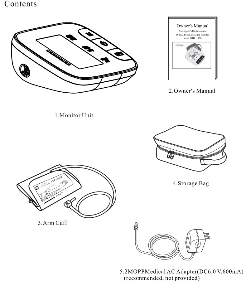 anko DBP 1358 Arm Type Fully Automatic Digital Blood Pressure Monitor - Contents