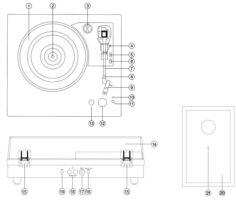 Lenco LS 101 Turntable and HiFi Speaker User Manual - TURNTABLE PARTS