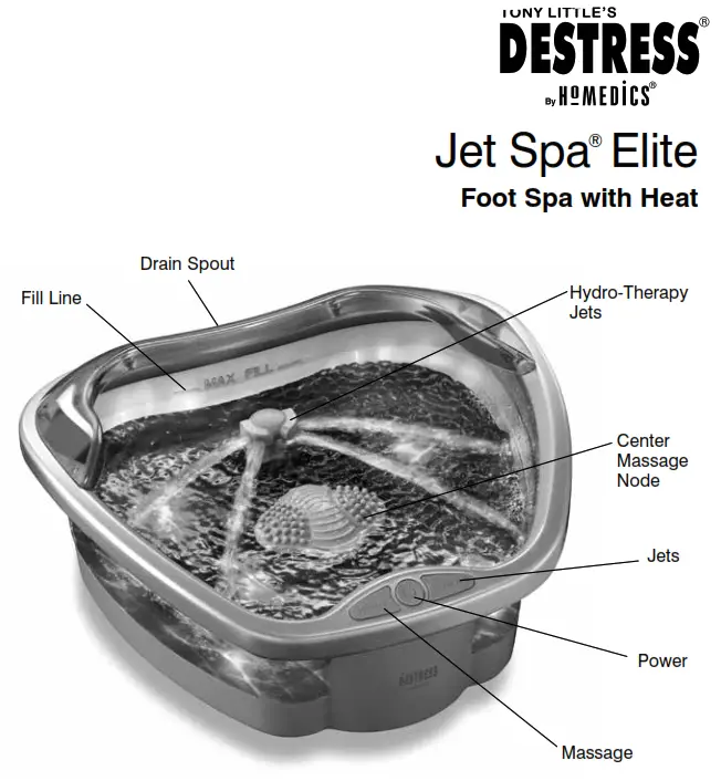 Homedics FB-200-TL DESTRESS Jet Spa Elite Foot Spa with Heat - Drain Spout
