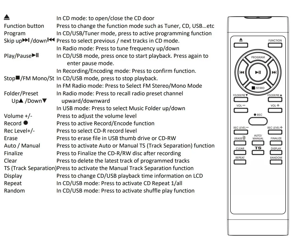 LENOXX BCD120 Bluetooth Turntable Instruction Manual - Remote Control