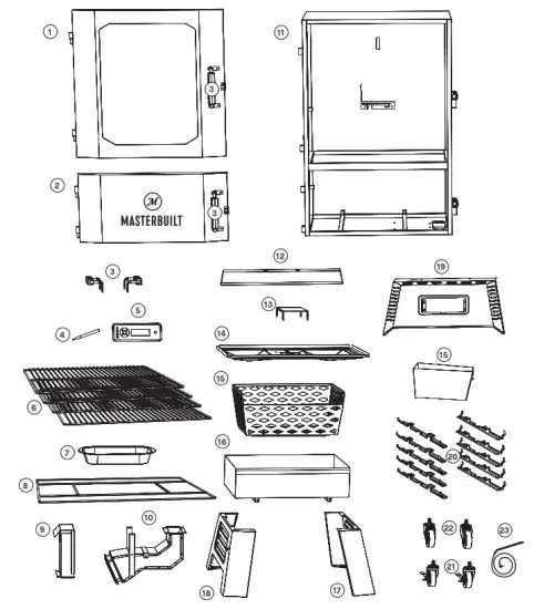 MASTERBUILT CS40G1DW Digital Charcoal Smoker - Parts Diagram