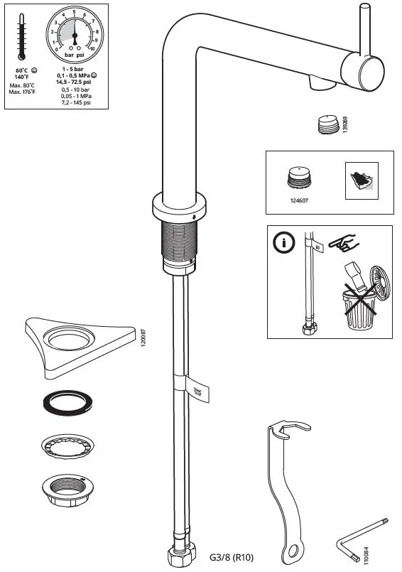 IKEA 204.573.81 BOSJON Kitchen Mixer Tap fig 2