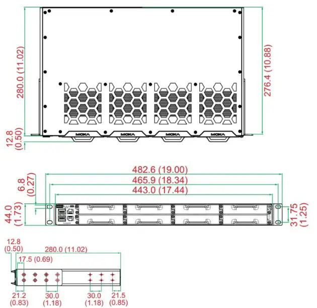 MOXA PT G7728 Industrial Rackmount Switch - Dimensions