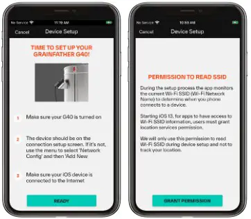 GRAINFATHER G40 G Series Brewing System Instruction Manual - On the device setup screen