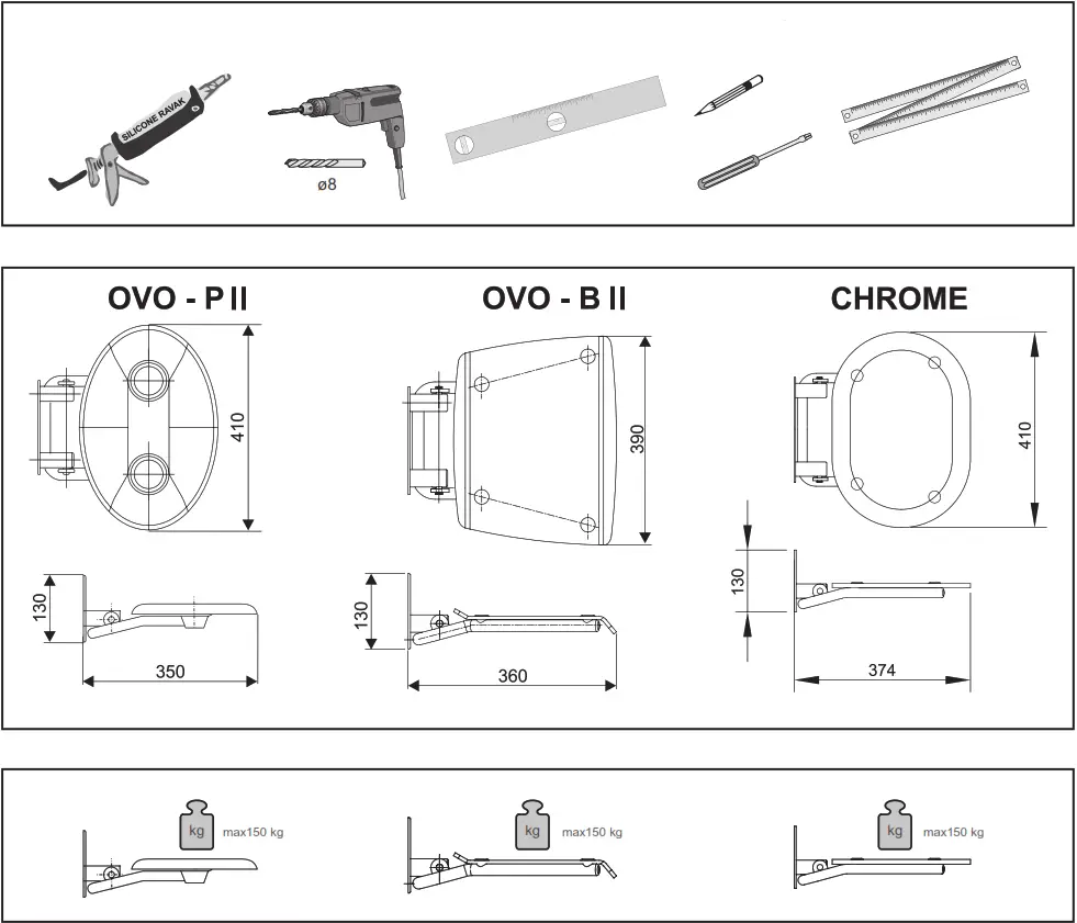 RAVAK OVO P II Showers Bathroom Set - Tools