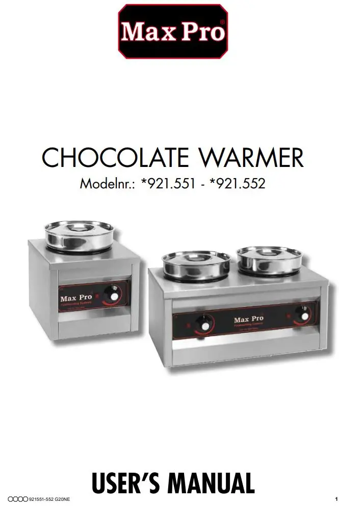 Max Pro 921.551 Chocolate Warmer User Manual