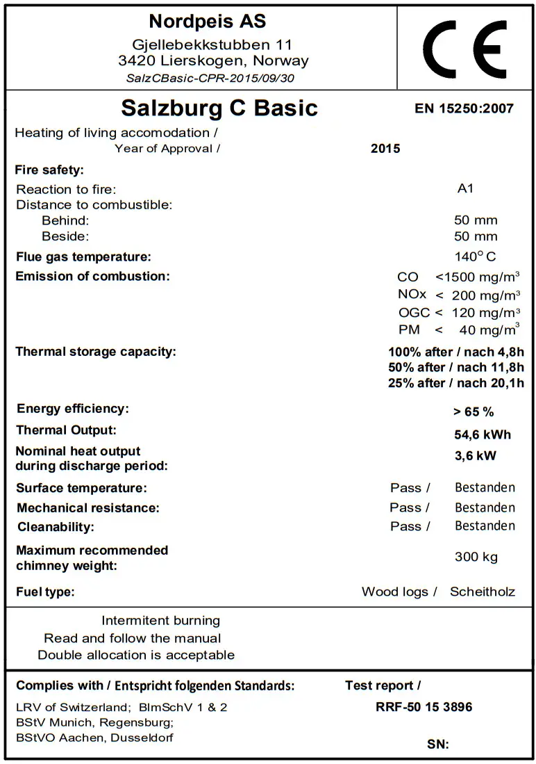 Nordpeis Salzburg C Basic Heat Retaining Fire with Angled Glass - Figure 58