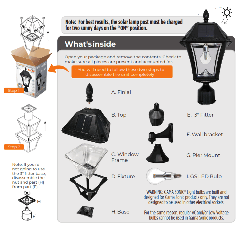 GAMA SONIC SOLAR LIGHTING 105B033 Baytown II Bulb Solar Lamp - fig