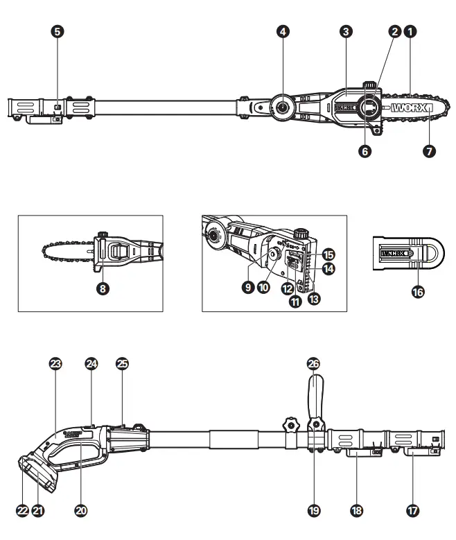 WORX WG349 20V Power Share 8 Cordless Pole Saw - 1