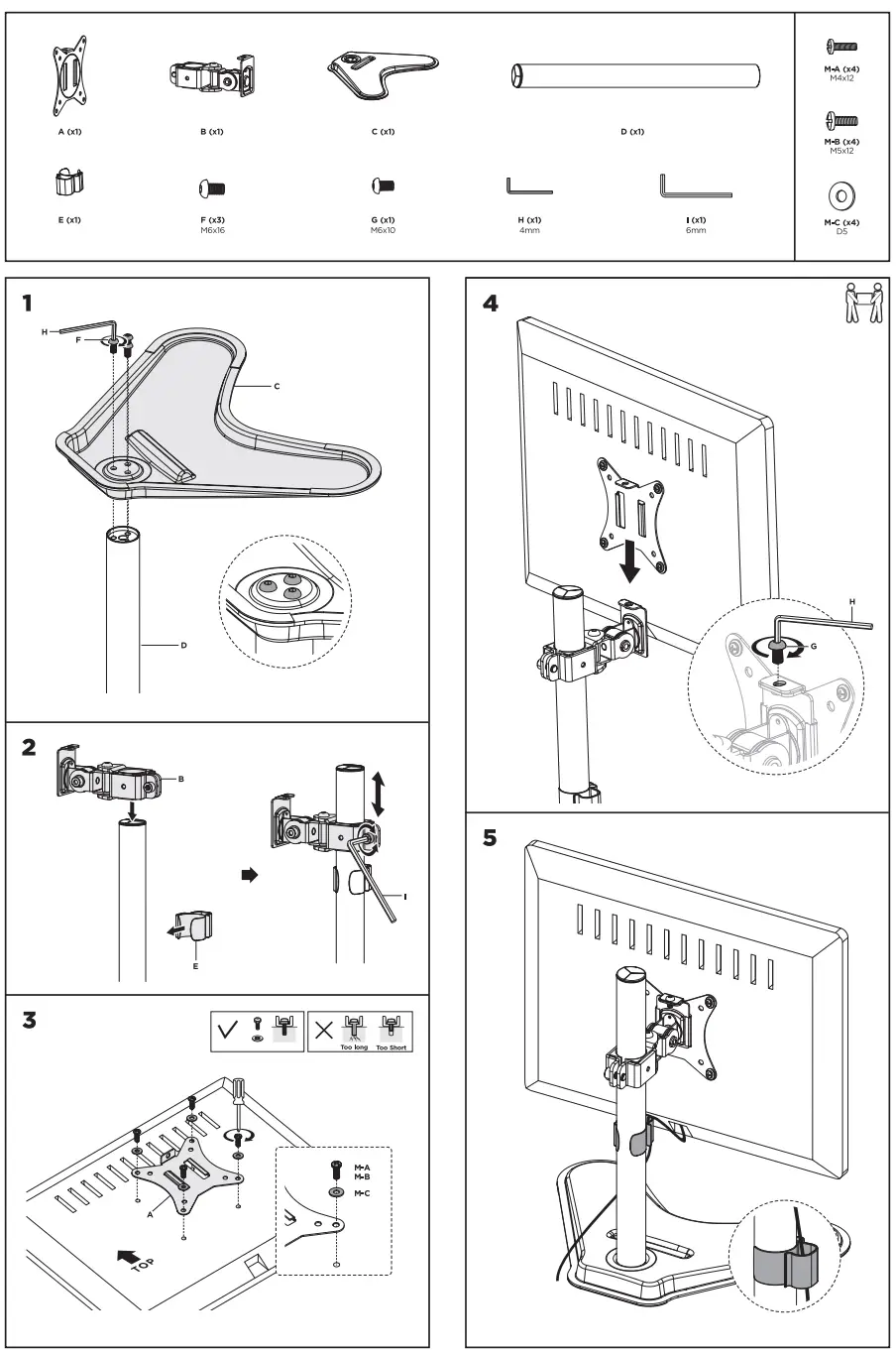 TOOQ DB1701TN-B Desk Stand for Screens 17 32 Inch - fig 1