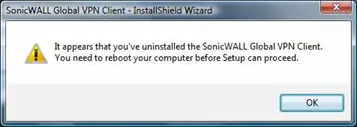 SONICWALL Global VPN Client 4.10.7 January 2023 - Global VPN Client Install Fails due to the Following Error
