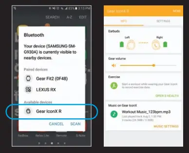 Go to your Bluetooth Menu and select Gear IconX