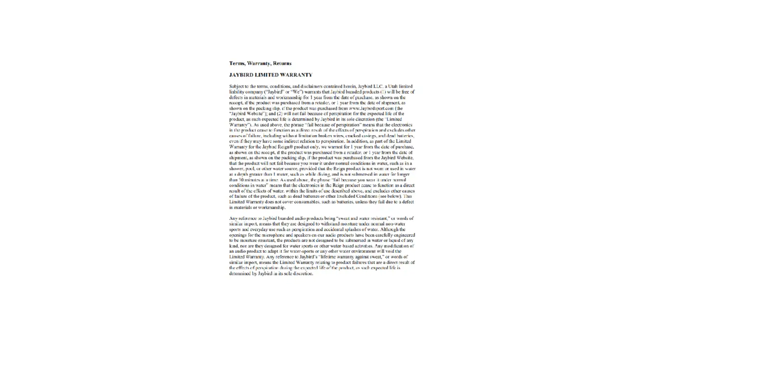 Jaybird Warranty Information Jaybird Warranty Information