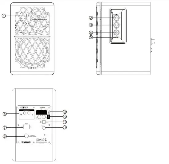 EDIFIER R1280DBS Powered Bluetooth Speakers Brown Wood - Speaker Controls