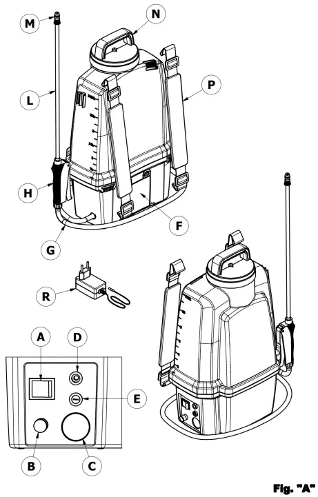 VOLPI V Black Elektron Shoulder Electric Sprayer - FIG A