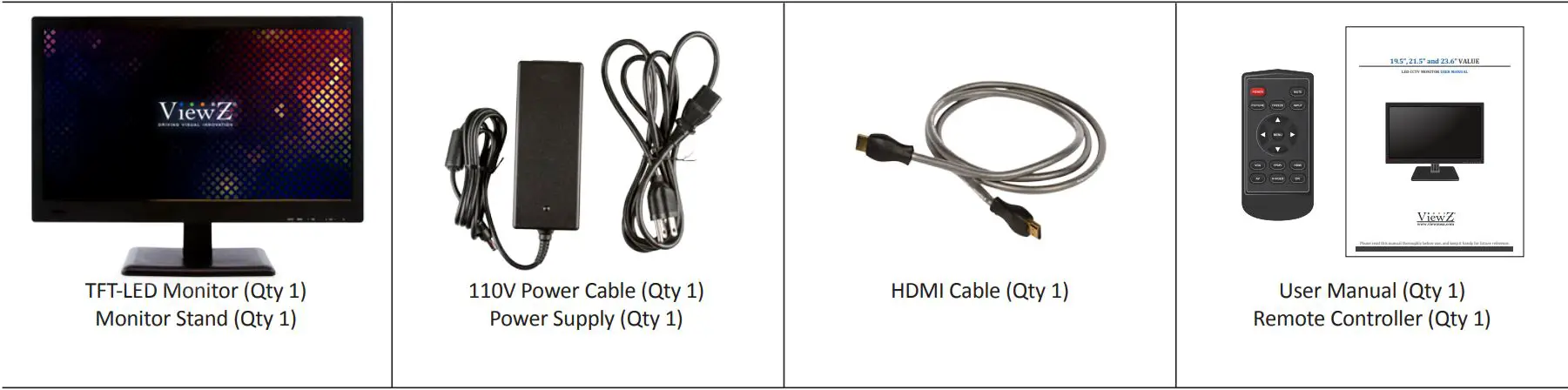 ViewZ Led Cctv Monitor User Manual - Assembly Components - provided