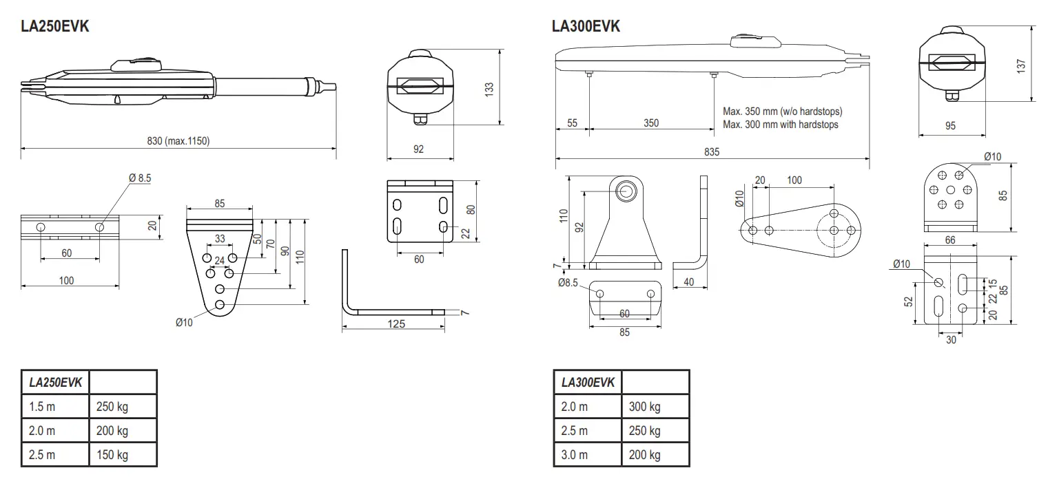 LiftMaster LA250EVK Double Swing Gate Opener Kit - Dimensions