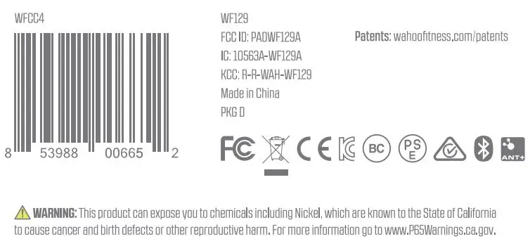 Wahoo Fitness WF129A ELEMNT ROAM element roam road bike computer User Manual - Bar Code