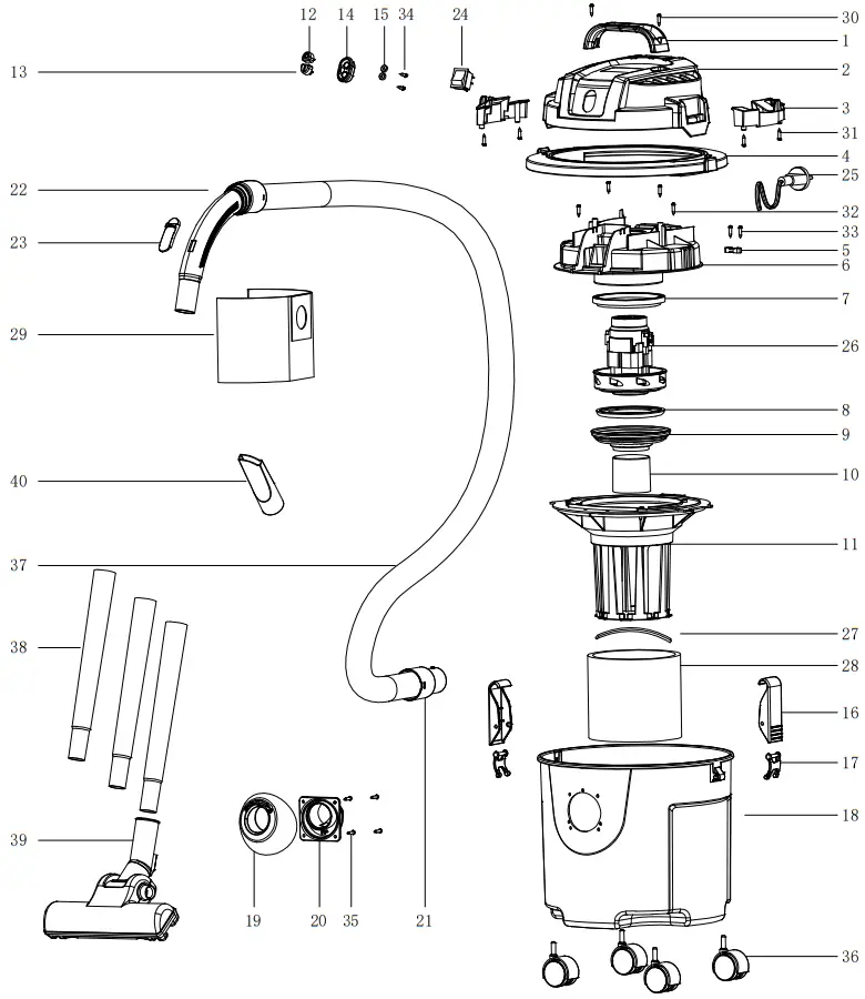 scheppach NTS16 Wet and Dry Vacuum Cleaner - Overview 3