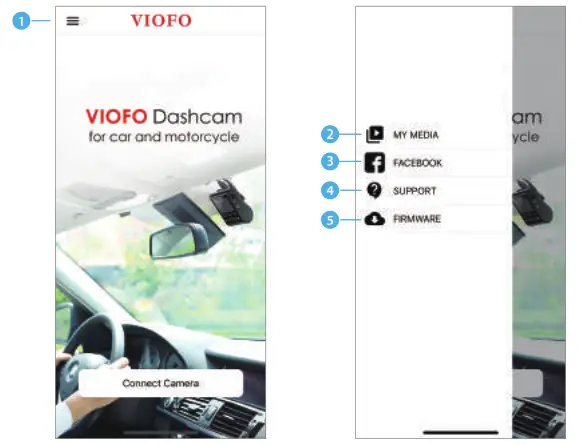 VIOFO T130 CHANNEL DASHCAM - APP Layout Overview 1