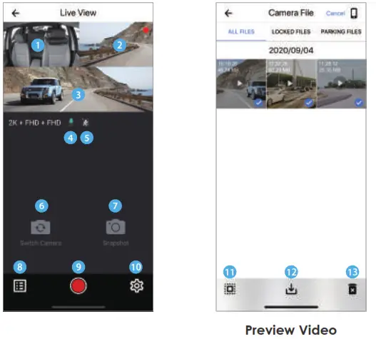 VIOFO T130 CHANNEL DASHCAM - APP Layout Overview 2