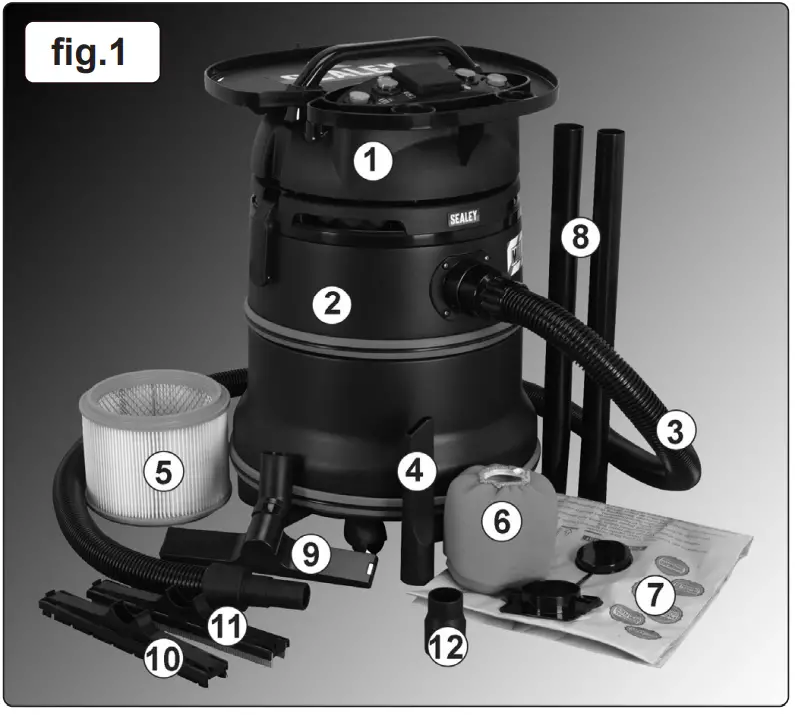 SEALEY PC35110V 35L WET &amp DRY INDUSTRIAL VACUUM CLEANER PLASTIC DRUM - CONTENTS
