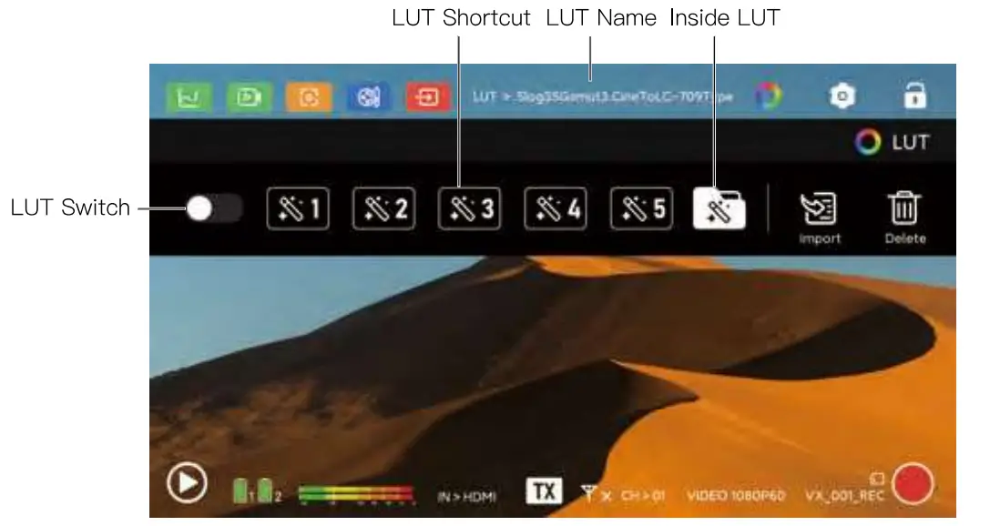 Atom A5 5.5 Inch Wireless RX or TX Monitor Display Interface Overview