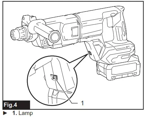 makita GRH07 Cordless Combination Hammer Combined Rotary Hammer Wireless - Lighting up the front lamp