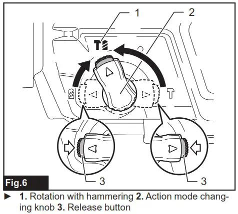 makita GRH07 Cordless Combination Hammer Combined Rotary Hammer Wireless - Selecting the action mode
